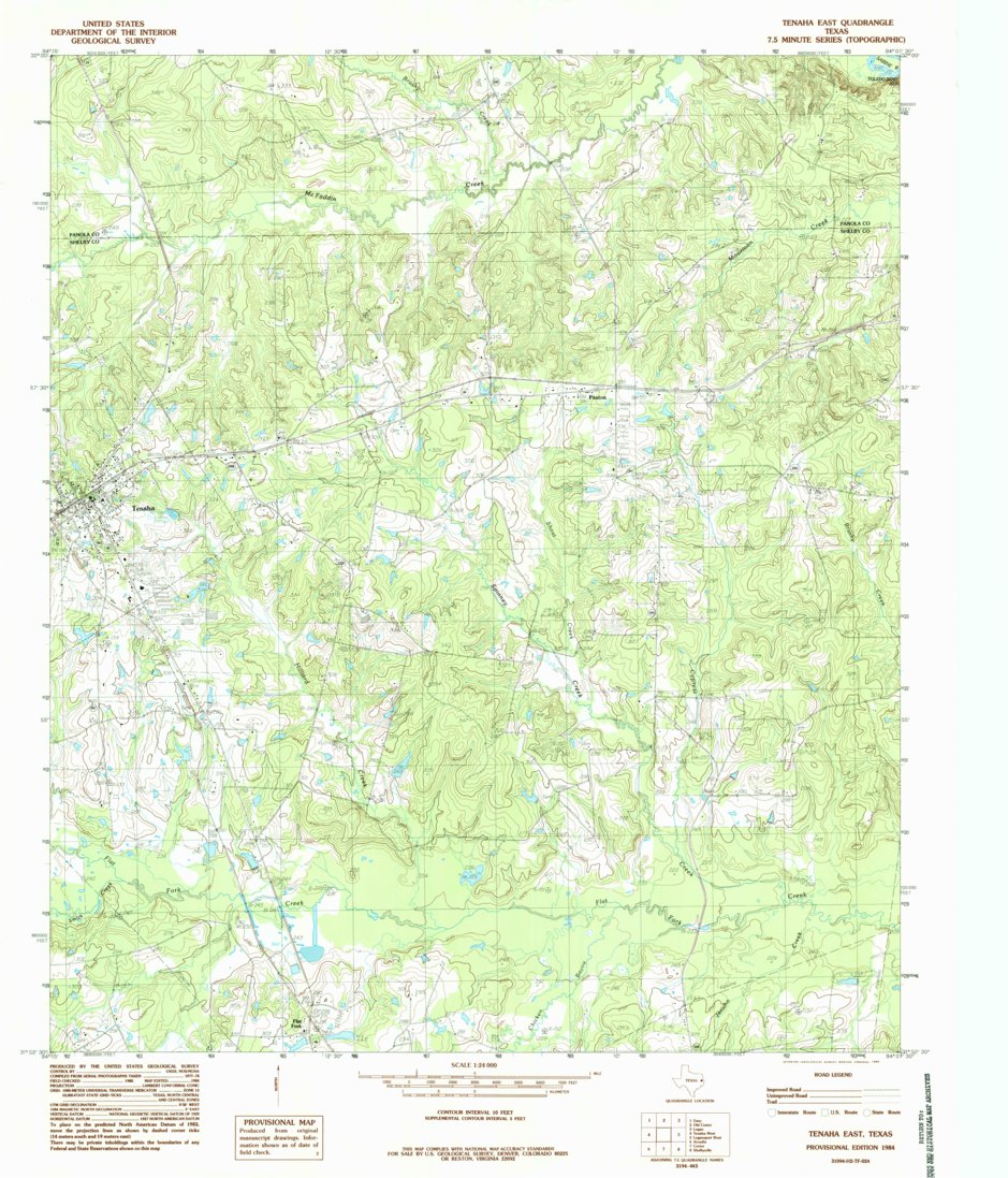 Tenaha East, TX (1984, 24000Scale) Map by United States Geological