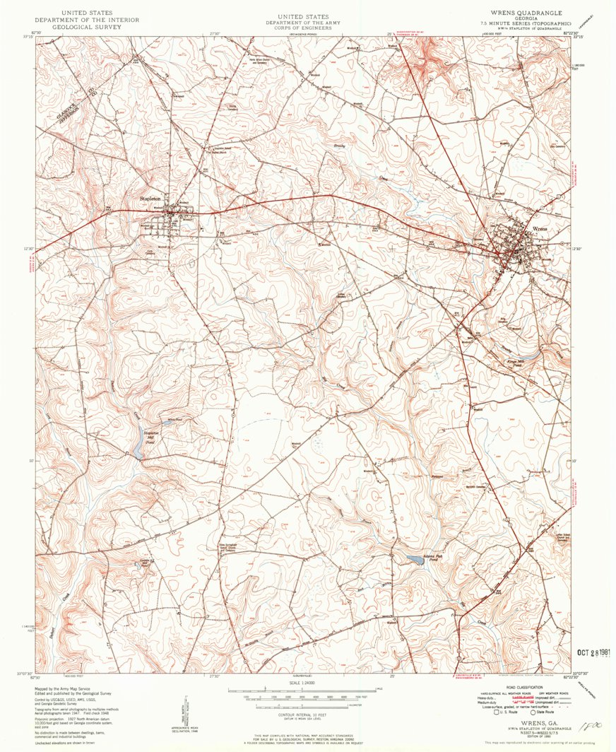 Wrens, GA (1950, 24000Scale) Map by United States Geological Survey