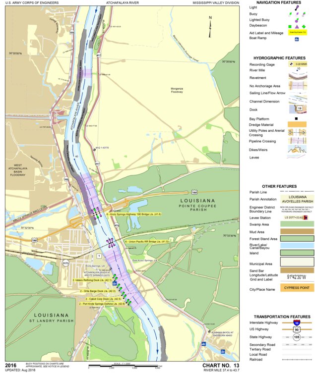 Atchafalaya River Chart 13 Krotz Springs Highway 190 Bridge, LA Map