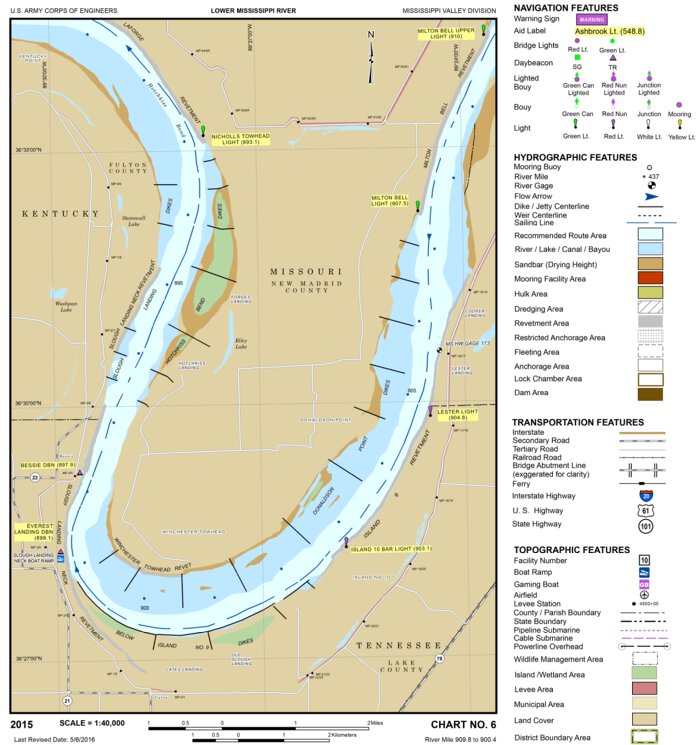 Lower Mississippi Chart 6 River Mile 909.8 to 900.4 Map by US Army