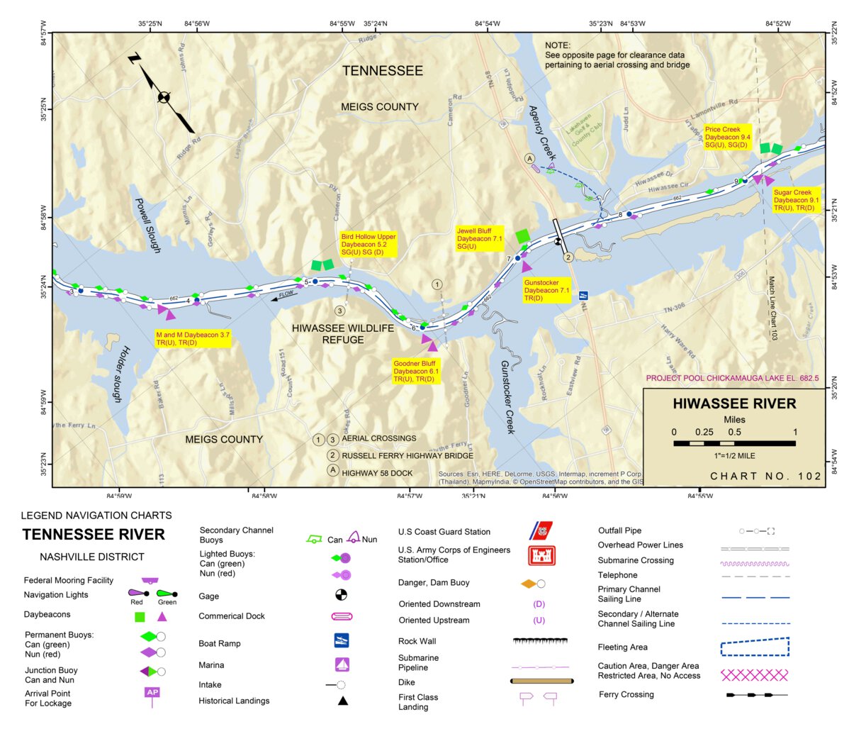 Tennessee River Chart 102 Hiwassee River Map by US Army Corps of