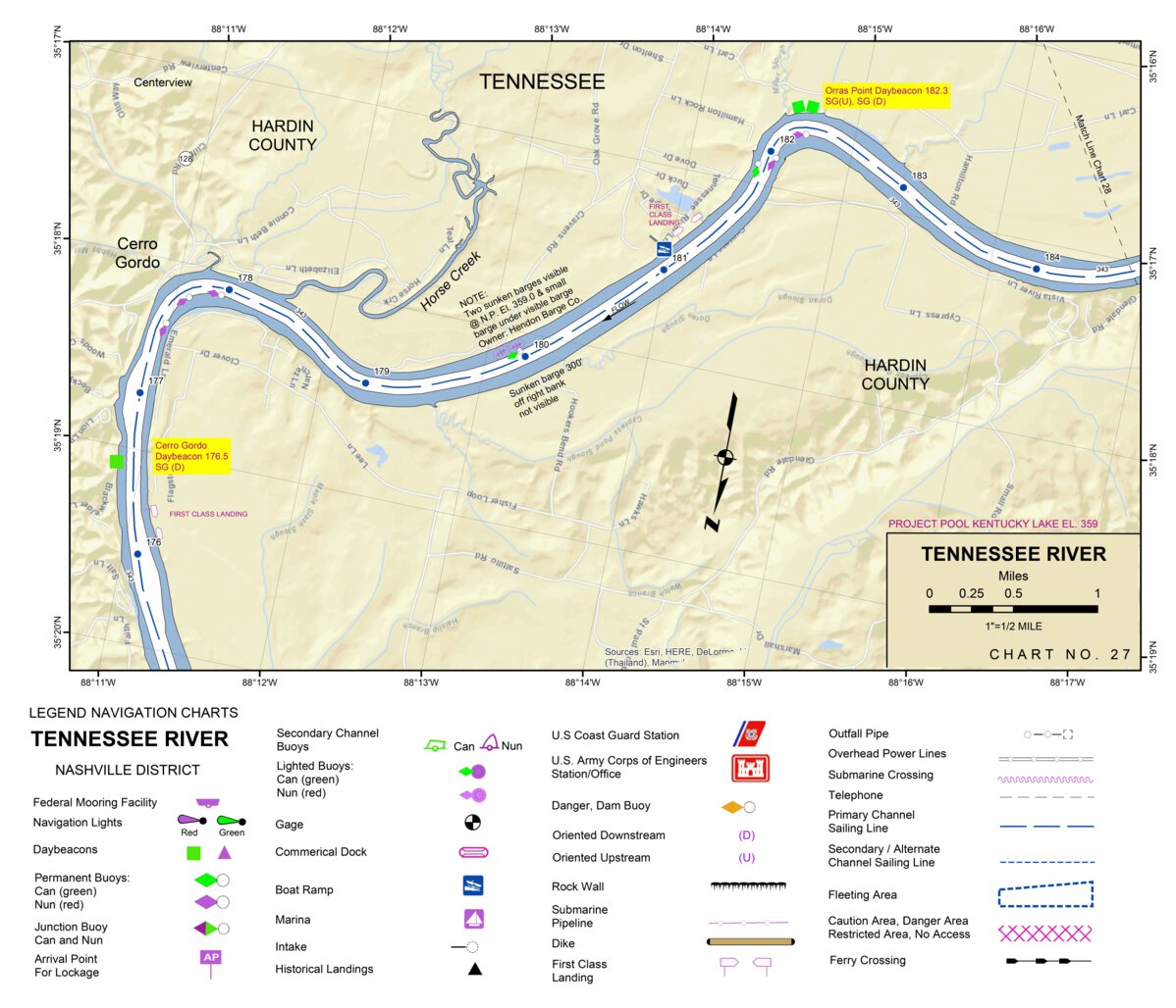 Tennessee River Chart 27 Cerro Gordo, TN Map by US Army Corps of