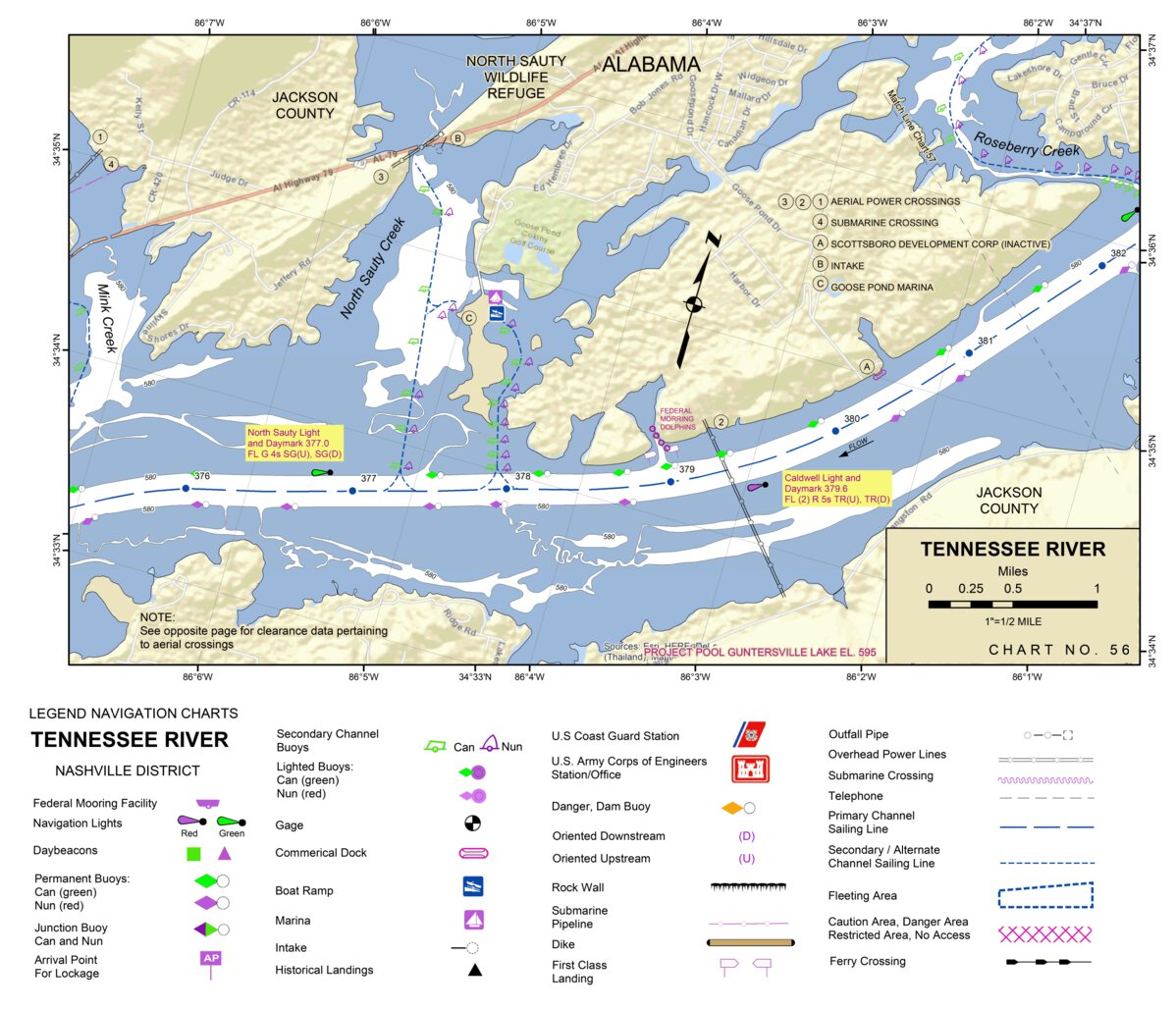 Tennessee River Chart 56 - North Sauty Creek Map by US Army Corps of ...