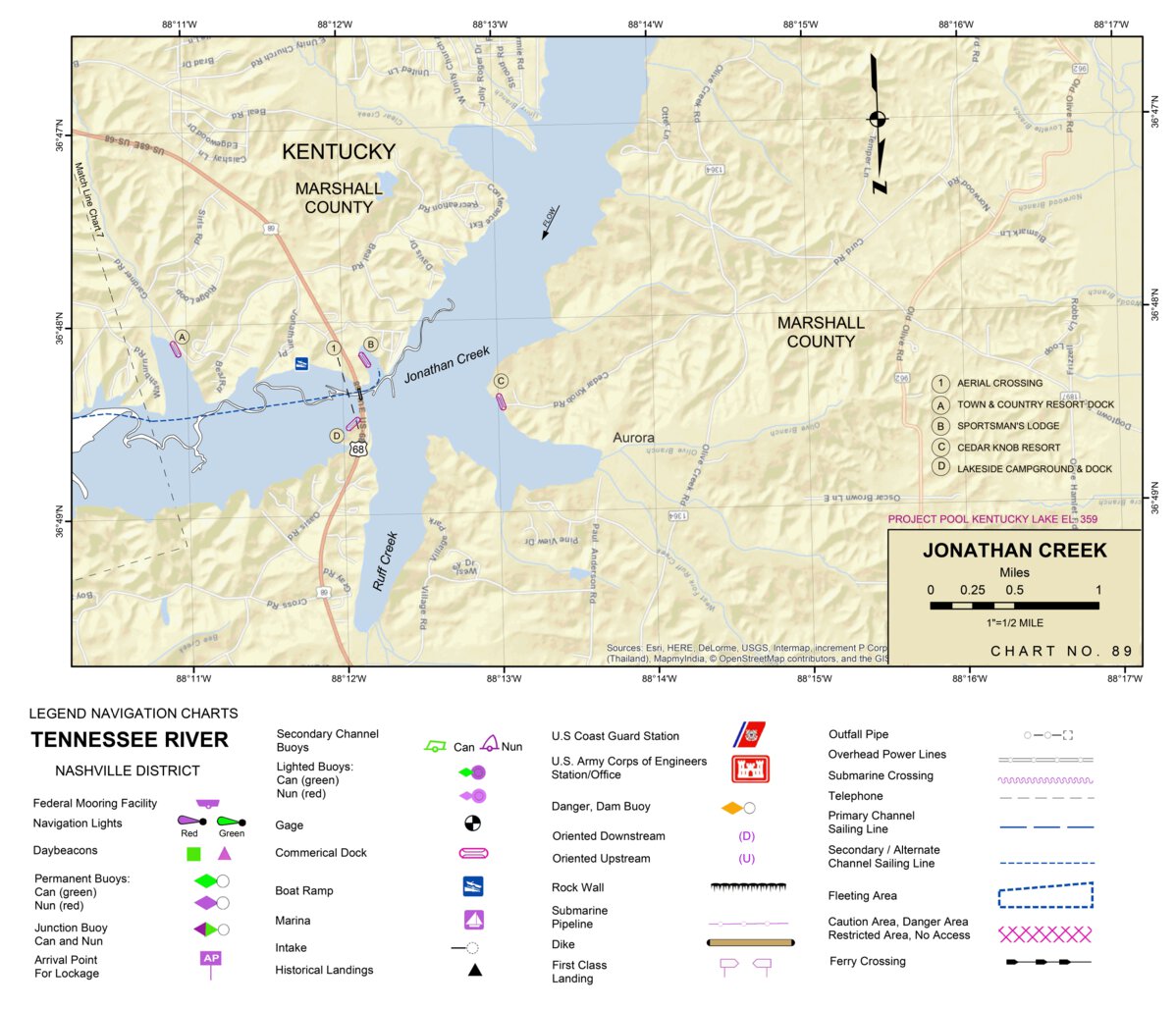 Tennessee River Chart 89 Jonathan Creek Map by US Army Corps of