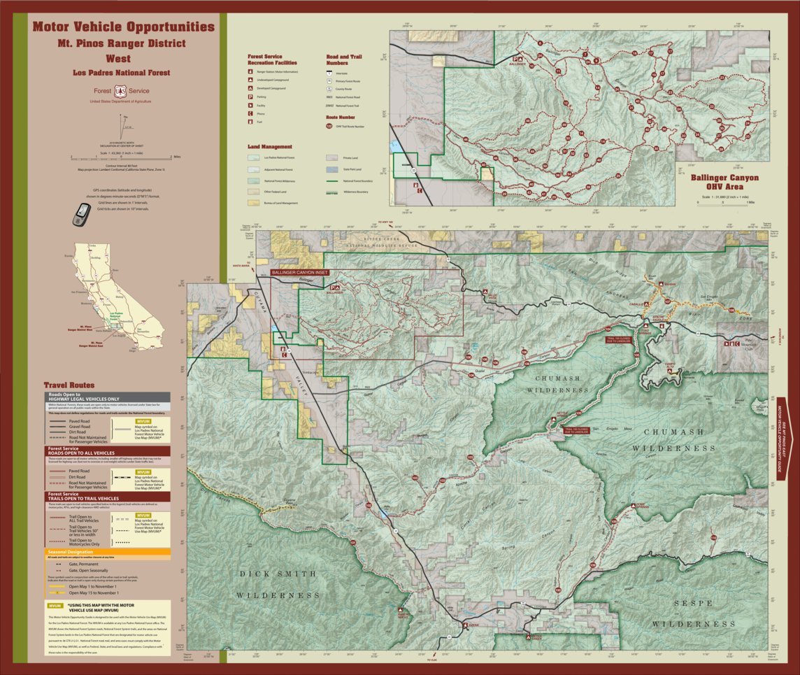 Mount Pinos Motor Vehicle Opportunity Guide (West) Map by US Forest Service R5 Avenza Maps