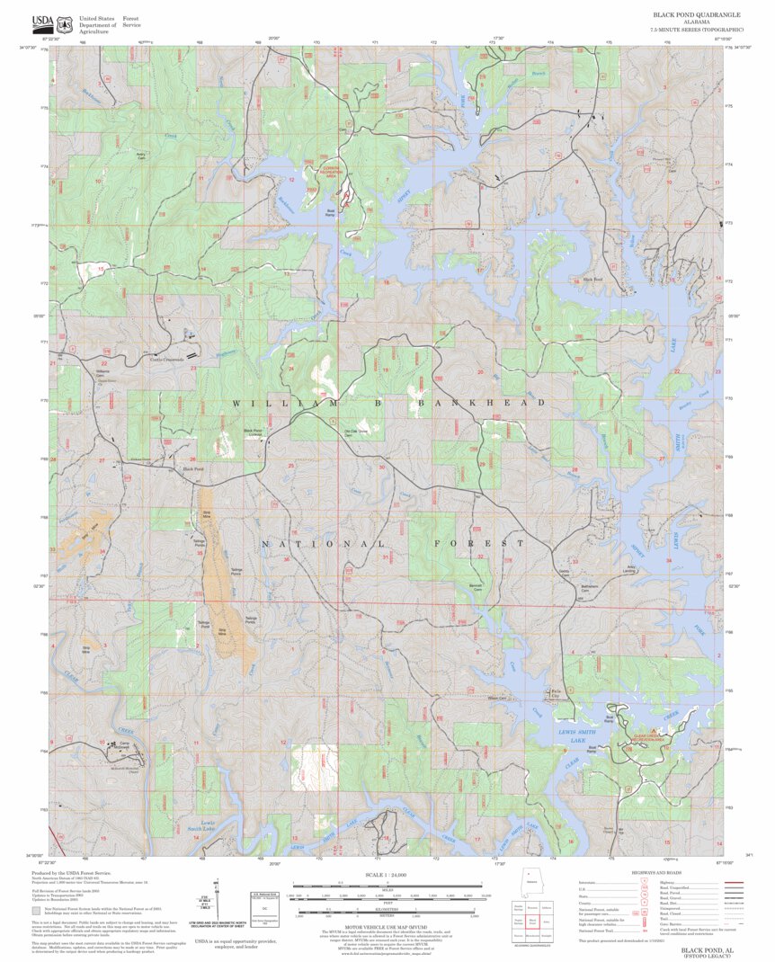 Black Pond, AL FSTopo Legacy Map by US Forest Service Topo Avenza Maps