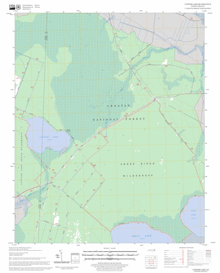 Catfish Lake, NC FSTopo Legacy Map by US Forest Service Topo Avenza