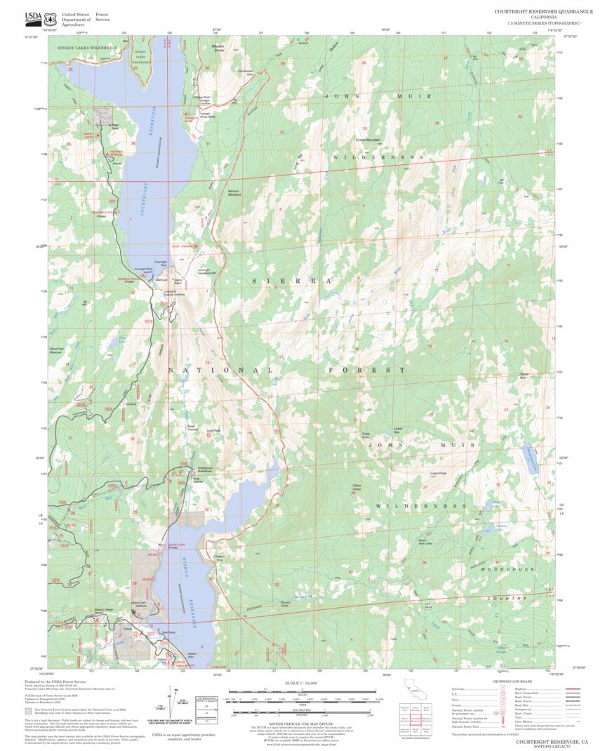 Courtright Reservoir, CA FSTopo Legacy Map by US Forest Service Topo