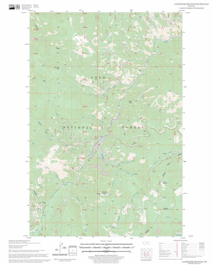 Landowner Mountain, MT FSTopo Legacy Map by US Forest Service Topo