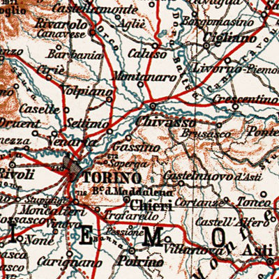 Waldin Alta Italia - North Italy map, 1908. Western part digital map