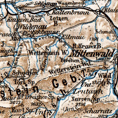 Waldin Bavarian Alps to Innsbruck, 1911 digital map