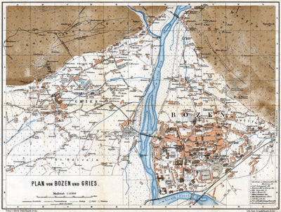 Waldin Bolzano (Bozen) and Gries, towns map, 1911 digital map