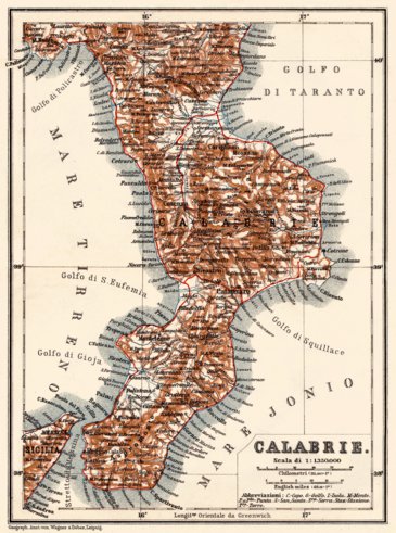 Waldin Calabrian Peninsula map, 1912 digital map