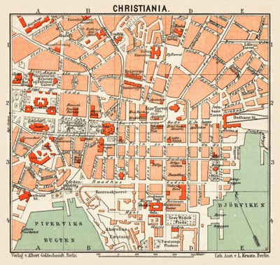 Waldin Christiania (Oslo) city centre map, 1911 digital map