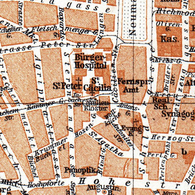Waldin Cologne (Köln) city map, 1905 digital map