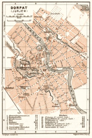 Waldin Dorpat (Tartu) town plan, 1914 digital map