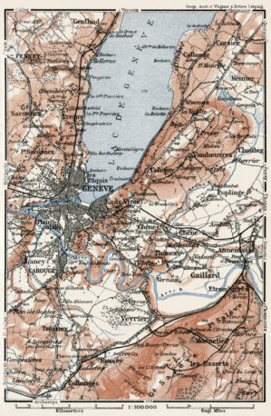 Waldin Geneva (Genf, Genève) and environs map, 1909 digital map