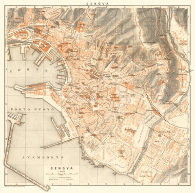 Waldin Genoa (Genova) city map, 1913 (1:100,000 scale) digital map