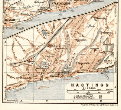 Waldin Hastings city centre map, 1906. Environs of Hastings digital map