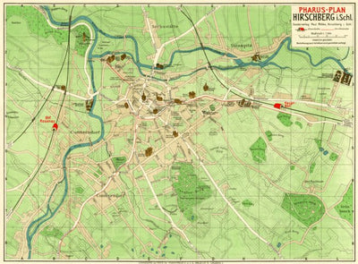 Waldin Hirschberg im Schlesien (Jelenia Góra) city map, 1912 digital map
