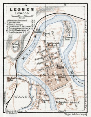 Waldin Leoben town plan, 1910 digital map