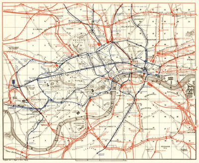 Waldin London, rail and tube network map, 1906 digital map