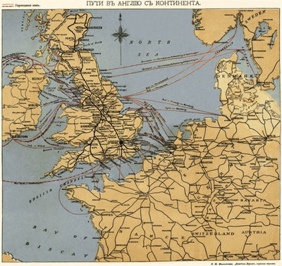 Waldin Map of the Water Connections to Great Britain from Continent, 1900 digital map