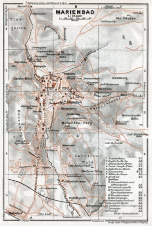 Waldin Marienbad (Mariánské Lázne) town plan, 1910 digital map