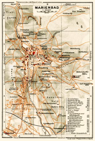 Waldin Marienbad (Mariánské Lázne) town plan, 1913 digital map