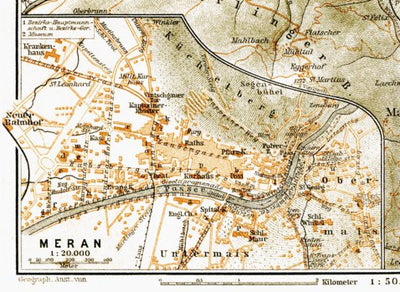 Waldin Meran (Merano) town plan, 1906 digital map
