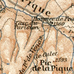 Waldin Mont Maudit and town of Bagnères-de-Luchon environs map, 1902 digital map