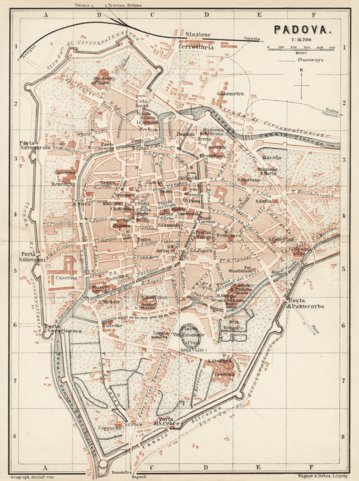 Waldin Padua (Padova) city map, 1898 digital map