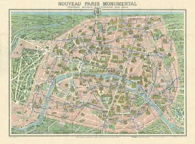 Waldin Paris city map. Monumental Plan of Paris, about 1910 digital map