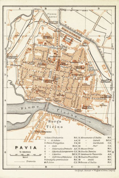 Waldin Pavia city map, 1908 digital map
