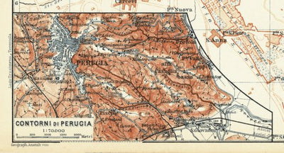 Waldin Perugia city map, Perugia environs map, 1898 (inset) digital map