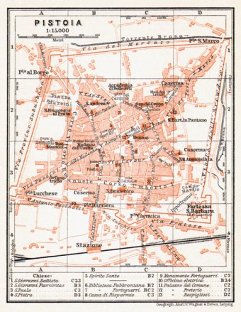 Waldin Pistoia (Pistoja) town plan, 1908 digital map