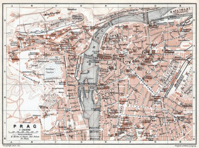 Waldin Prague (Prag, Praha) town plan (names in German), 1910 digital map
