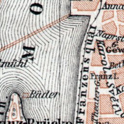 Waldin Prague (Prag, Praha) town plan (names in German), 1910 digital map