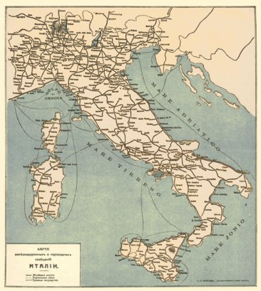 Waldin Railway and Steamboat map of Italy, 1900 digital map