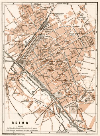 Waldin Reims city map, 1909 digital map