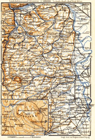 Waldin Rhenish Hesse (Rheinhessen) from Bingen to Mannheim, 1905 digital map