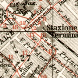 Waldin Rome (Roma), tramway network map, 1909 digital map