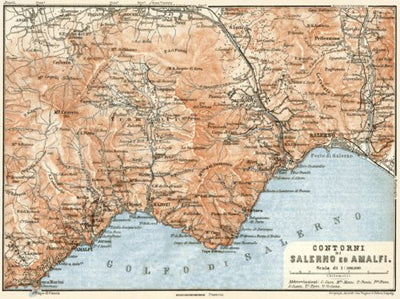 Waldin Salerno to Amalfi district map, 1912 digital map