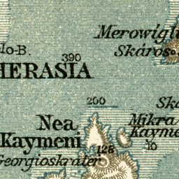 Waldin Santorini (Σαντορίνη) archipelago map, 1908 digital map