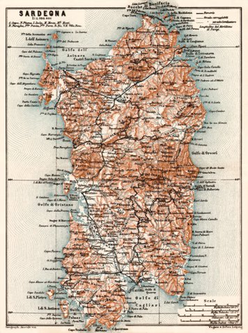 Waldin Sardinia (Sardegna) Isle map, 1913 digital map