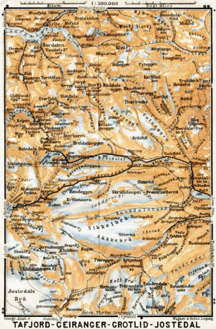 Waldin Tafjord - Geiranger - Grotlid - Jostedal route map, 1910 digital map
