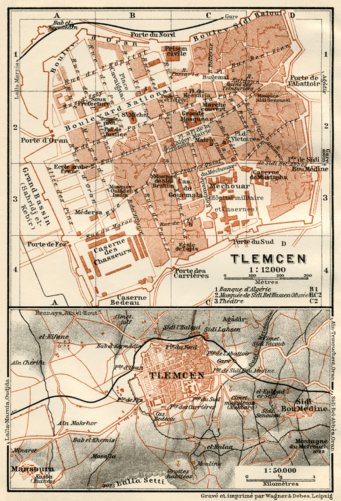 Waldin Tlemcen (Tilimsān) , 1909 digital map