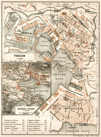 Waldin Toulon town plan. Map of the environs of Toulon, 1902 digital map