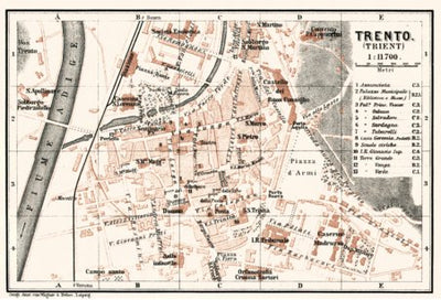 Waldin Trient (Trento) city map, 1906 digital map