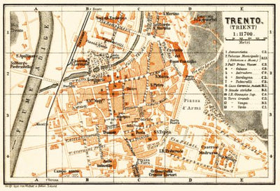 Waldin Trient (Trento) city map, 1908 digital map